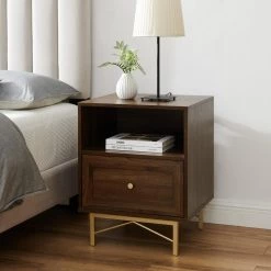 20 in. W.1 Drawer Dark Walnut Wood Nightstand with Gold Hardware by Welwick Designs -Deals Welwick Designs Store dark walnut welwick designs nightstands hd8905 31 1000
