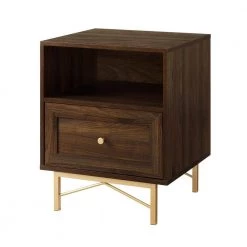20 in. W.1 Drawer Dark Walnut Wood Nightstand with Gold Hardware by Welwick Designs -Deals Welwick Designs Store dark walnut welwick designs nightstands hd8905 77 1000