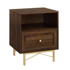 20 in. W.1 Drawer Dark Walnut Wood Nightstand with Gold Hardware by Welwick Designs -Deals Welwick Designs Store dark walnut welwick designs nightstands hd8905 a0 1000