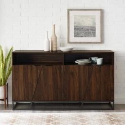 58 in. Dark Walnut Angled Door Sideboard by Welwick Designs