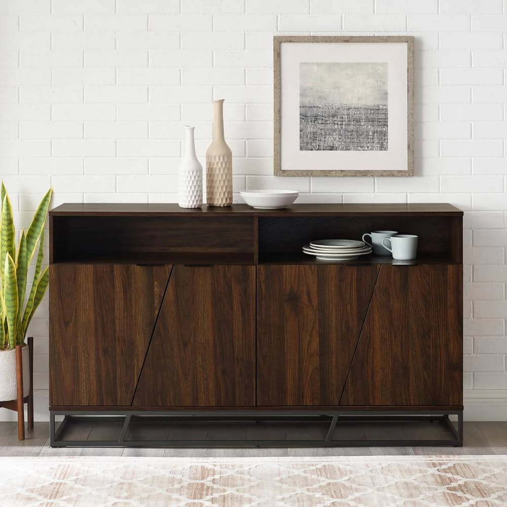 58 in. Dark Walnut Angled Door Sideboard by Welwick Designs 1 58 in. Dark Walnut Angled Door Sideboard by Welwick Designs