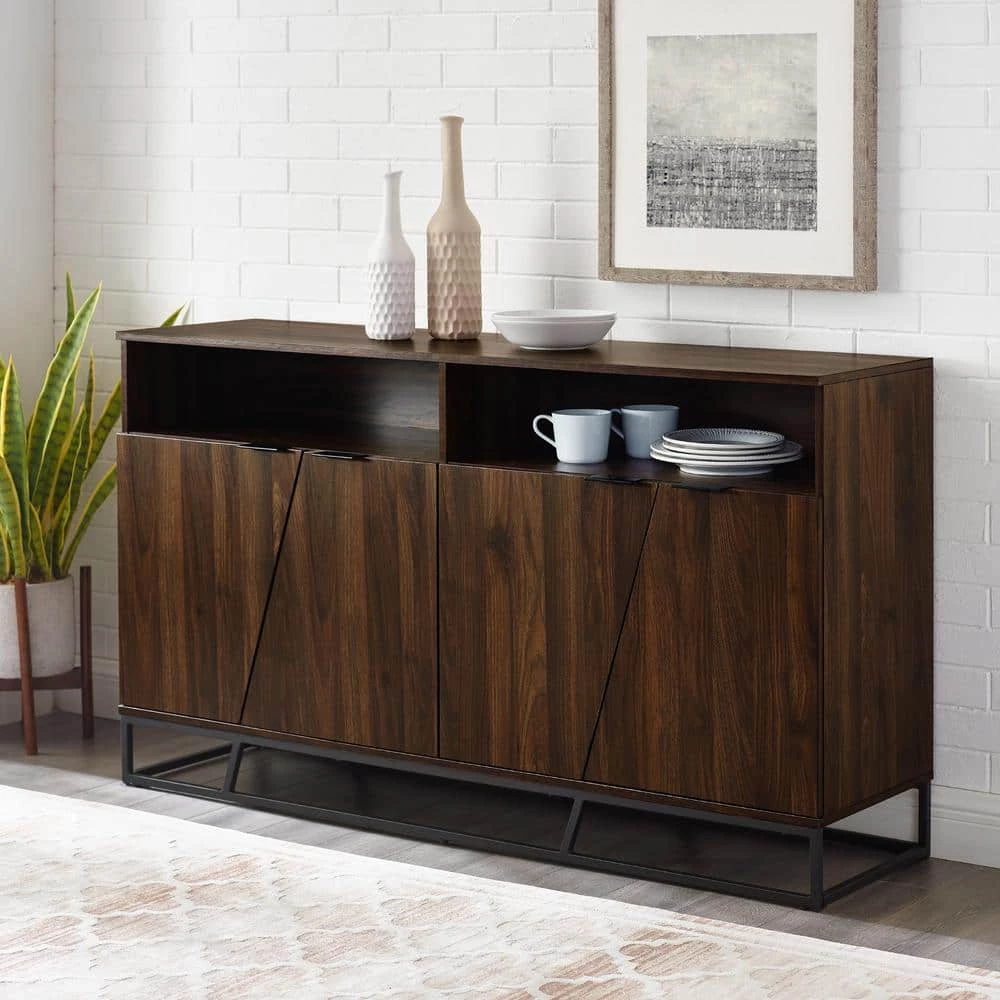 58 in. Dark Walnut Angled Door Sideboard by Welwick Designs 2 58 in. Dark Walnut Angled Door Sideboard by Welwick Designs - Image 2