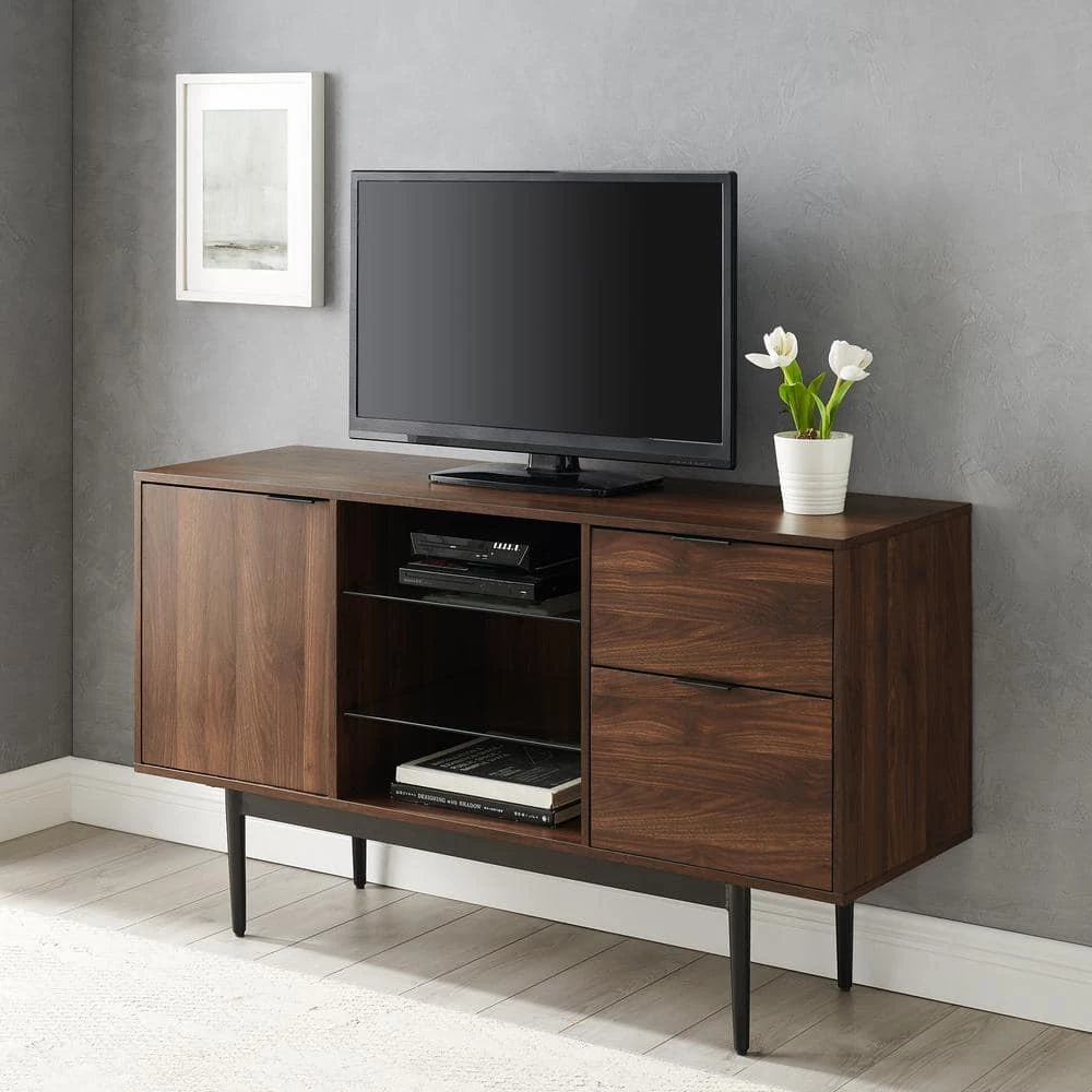 52" Modern 2-Drawer Lifted Sideboard - Dark Walnut by Welwick Designs 8 52" Modern 2-Drawer Lifted Sideboard - Dark Walnut by Welwick Designs - Image 8