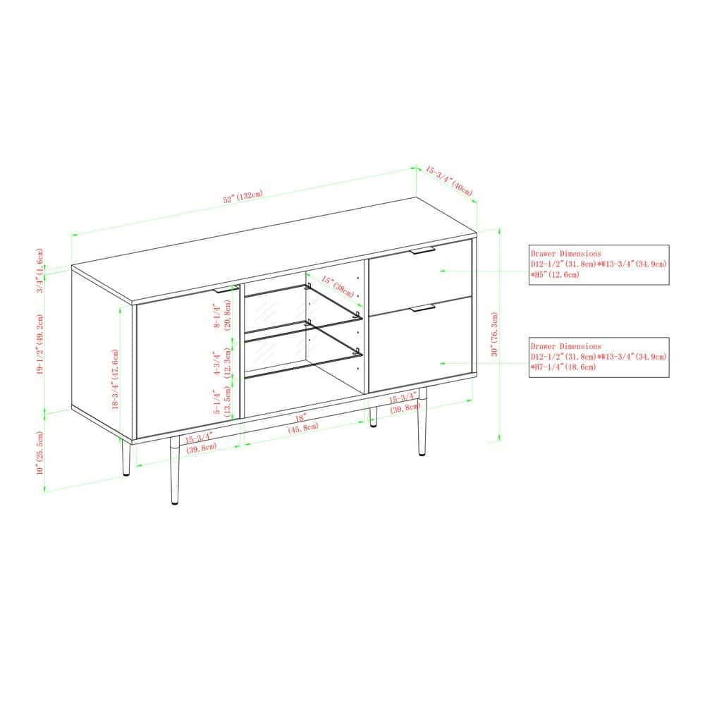 52" Modern 2-Drawer Lifted Sideboard - Dark Walnut by Welwick Designs 3 52" Modern 2-Drawer Lifted Sideboard - Dark Walnut by Welwick Designs - Image 3