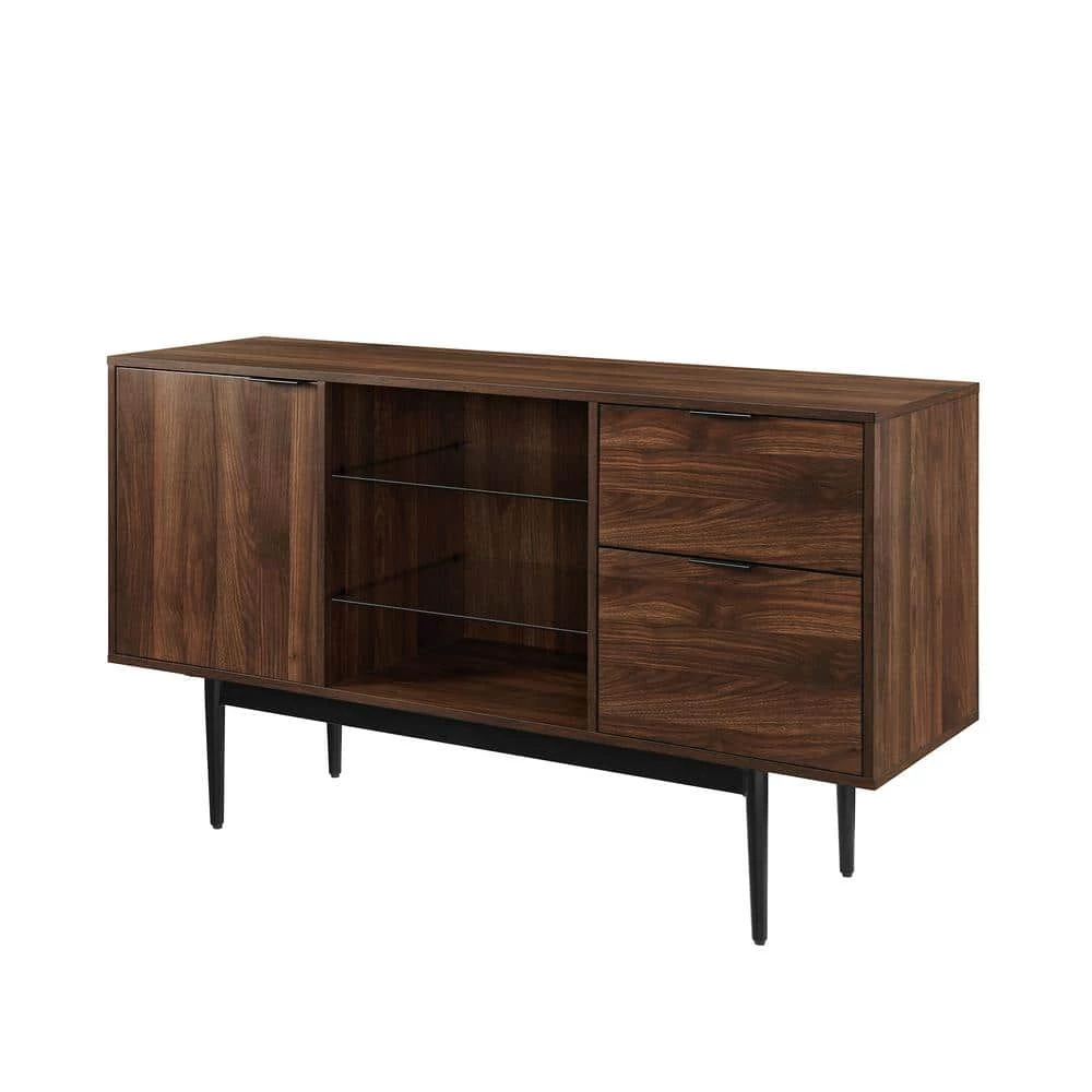 52" Modern 2-Drawer Lifted Sideboard - Dark Walnut by Welwick Designs 4 52" Modern 2-Drawer Lifted Sideboard - Dark Walnut by Welwick Designs - Image 4