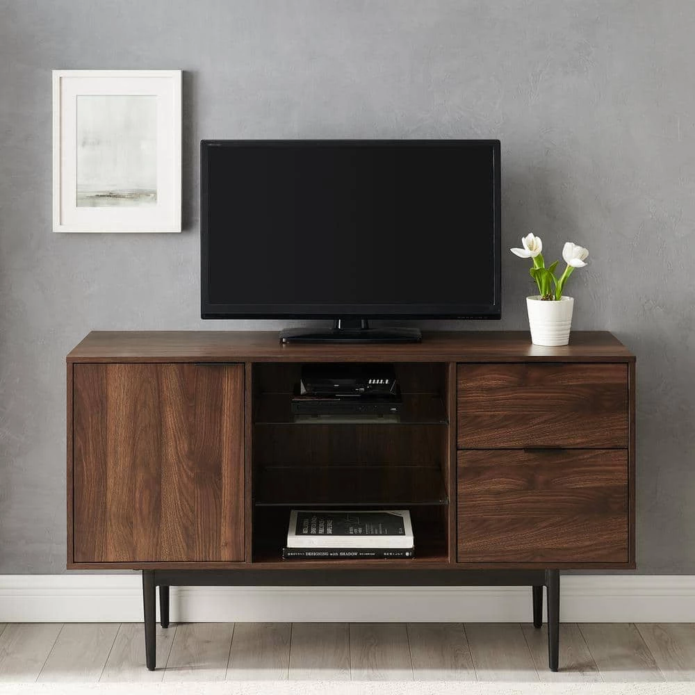 52" Modern 2-Drawer Lifted Sideboard - Dark Walnut by Welwick Designs 2 52" Modern 2-Drawer Lifted Sideboard - Dark Walnut by Welwick Designs - Image 2