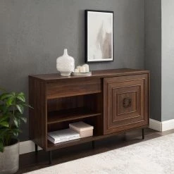 52 in. Dark Walnut Sliding Door Sideboard by Welwick Designs