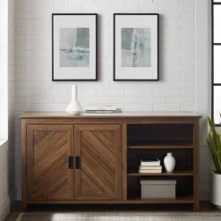 Dark Walnut Wood Sideboard with Angled Groove Doors by Welwick Designs