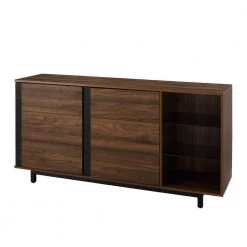Dark Walnut Wood and Metal Contemporary Sideboard with Glass Shelves by Welwick Designs