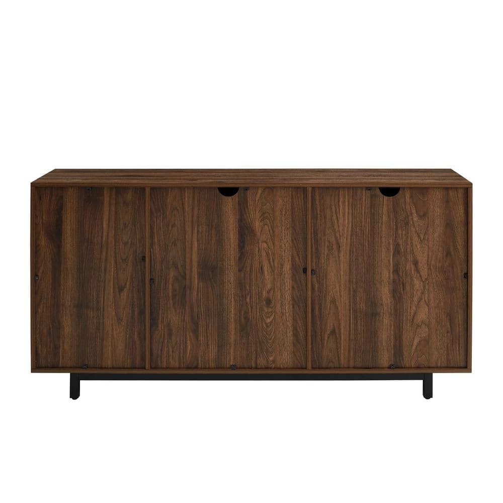 Dark Walnut Wood and Metal Contemporary Sideboard with Glass Shelves by Welwick Designs 3 Dark Walnut Wood and Metal Contemporary Sideboard with Glass Shelves by Welwick Designs - Image 3