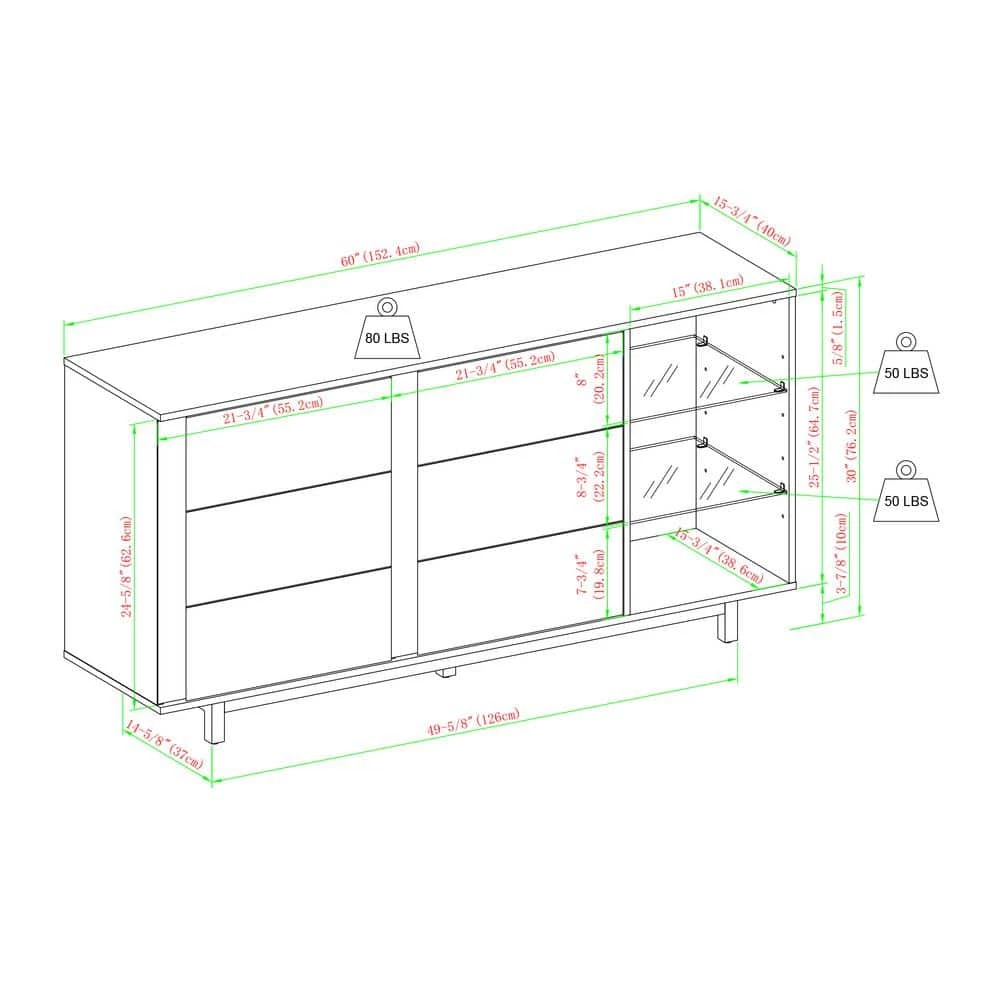Dark Walnut Wood and Metal Contemporary Sideboard with Glass Shelves by Welwick Designs 8 Dark Walnut Wood and Metal Contemporary Sideboard with Glass Shelves by Welwick Designs - Image 8