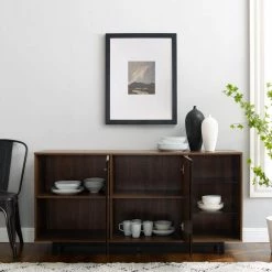 Dark Walnut Wood and Metal Contemporary Sideboard with Glass Shelves by Welwick Designs 12 Dark Walnut Wood and Metal Contemporary Sideboard with Glass Shelves by Welwick Designs -Deals Welwick Designs Store dark walnut welwick designs sideboards buffet tables hd9043 77 1000