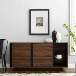 Dark Walnut Wood and Metal Contemporary Sideboard with Glass Shelves by Welwick Designs 13 Dark Walnut Wood and Metal Contemporary Sideboard with Glass Shelves by Welwick Designs -Deals Welwick Designs Store dark walnut welwick designs sideboards buffet tables hd9043 c3 1000