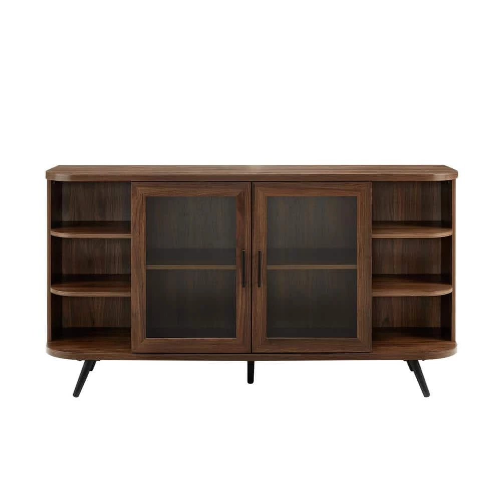Dark Walnut Wood and Fluted Glass Mid-Century Modern Curved 2-Door Sideboard by Welwick Designs 6 Dark Walnut Wood and Fluted Glass Mid-Century Modern Curved 2-Door Sideboard by Welwick Designs - Image 6