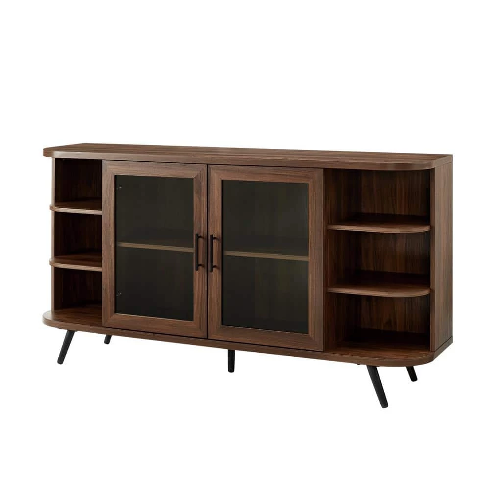 Dark Walnut Wood and Fluted Glass Mid-Century Modern Curved 2-Door Sideboard by Welwick Designs 1 Dark Walnut Wood and Fluted Glass Mid-Century Modern Curved 2-Door Sideboard by Welwick Designs