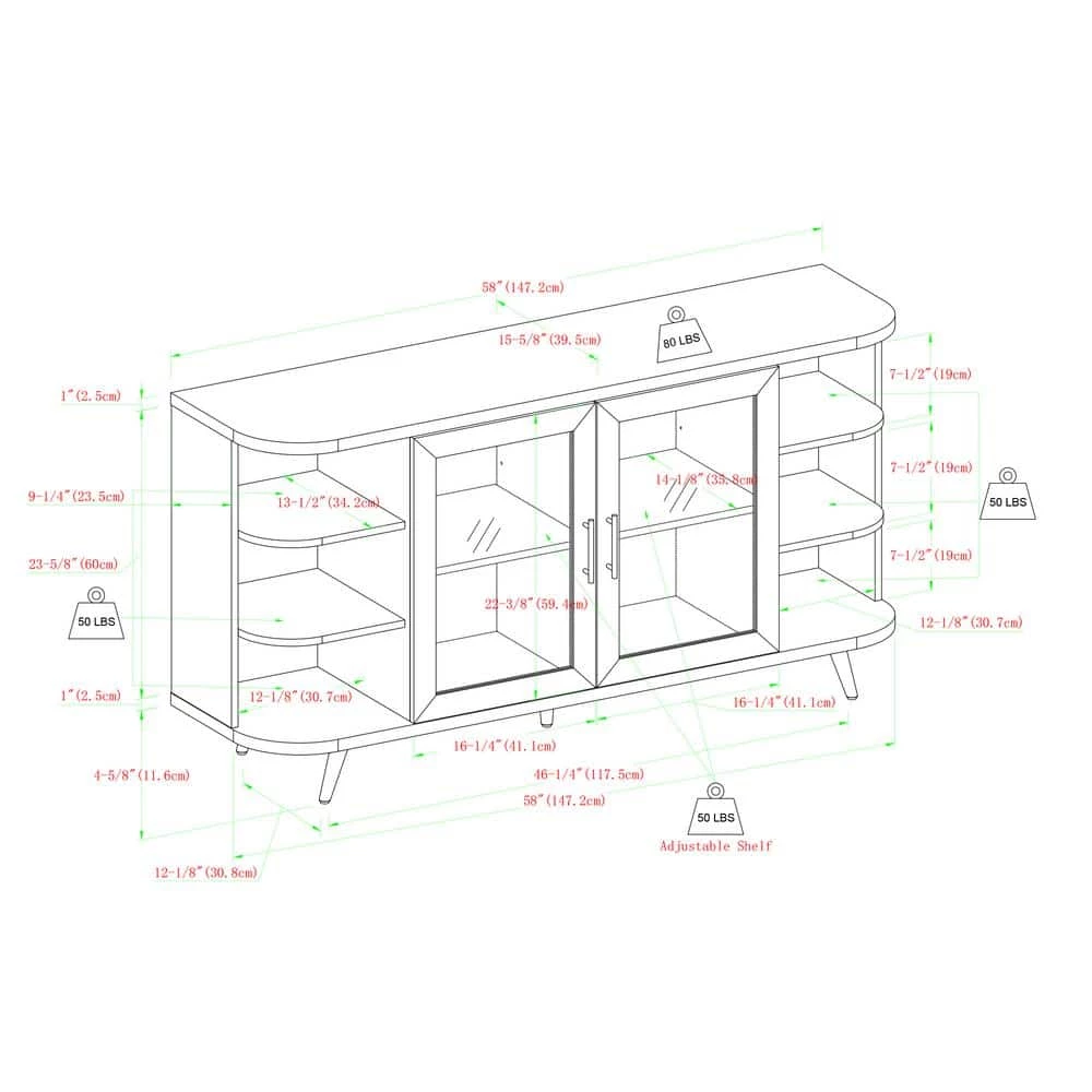 Dark Walnut Wood and Fluted Glass Mid-Century Modern Curved 2-Door Sideboard by Welwick Designs 7 Dark Walnut Wood and Fluted Glass Mid-Century Modern Curved 2-Door Sideboard by Welwick Designs - Image 7