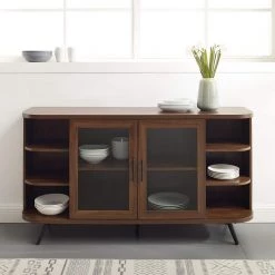 Dark Walnut Wood and Fluted Glass Mid-Century Modern Curved 2-Door Sideboard by Welwick Designs 12 Dark Walnut Wood and Fluted Glass Mid-Century Modern Curved 2-Door Sideboard by Welwick Designs -Deals Welwick Designs Store dark walnut welwick designs sideboards buffet tables hd9059 c3 1000