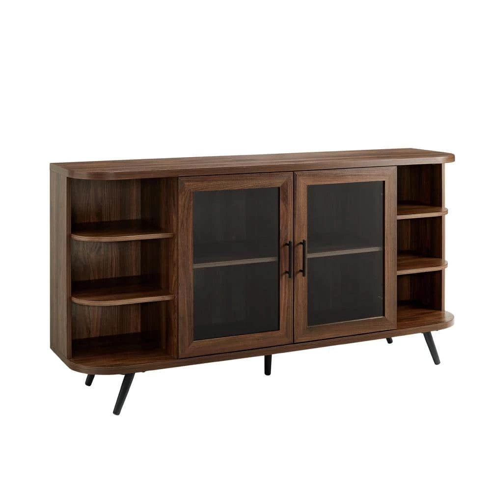 Dark Walnut Wood and Fluted Glass Mid-Century Modern Curved 2-Door Sideboard by Welwick Designs 2 Dark Walnut Wood and Fluted Glass Mid-Century Modern Curved 2-Door Sideboard by Welwick Designs - Image 2