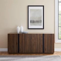 Dark Walnut Wood and Metal Accent Modern 4-Door Sideboard by Welwick Designs -Deals Welwick Designs Store dark walnut welwick designs sideboards buffet tables hd9147 31 1000