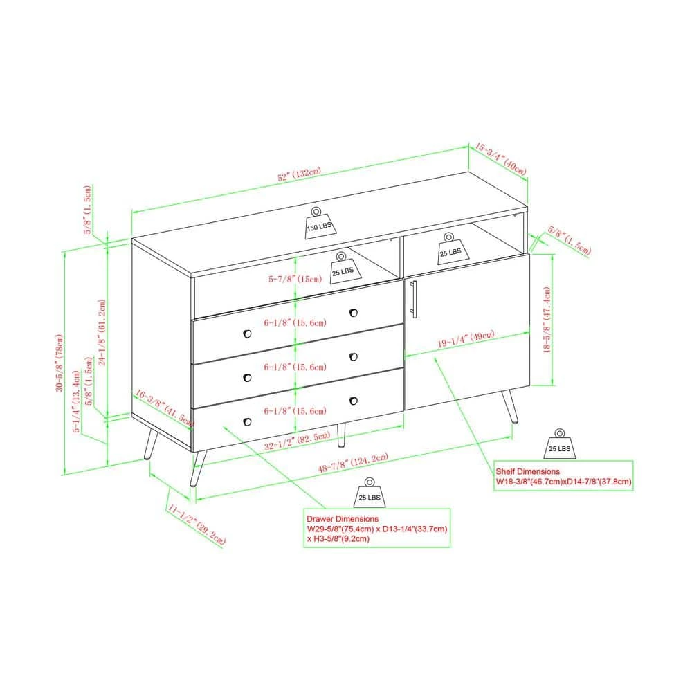 Dark Walnut Wood and Metal Modern 3-Drawer Sideboard with 1 Door by Welwick Designs 3 Dark Walnut Wood and Metal Modern 3-Drawer Sideboard with 1 Door by Welwick Designs - Image 3