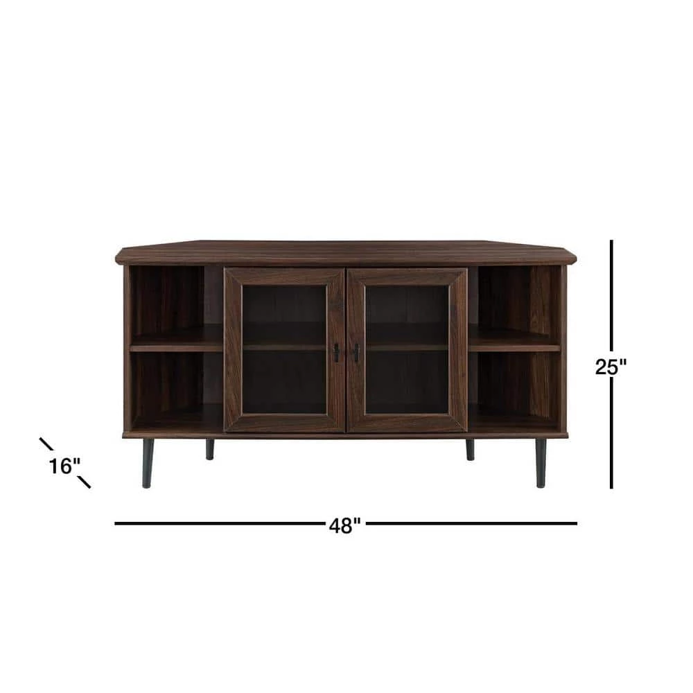 48 in. Dark Walnut Composite Corner TV Stand Fits TVs Up to 52 in. with Storage Doors by Welwick Designs 8 48 in. Dark Walnut Composite Corner TV Stand Fits TVs Up to 52 in. with Storage Doors by Welwick Designs - Image 8
