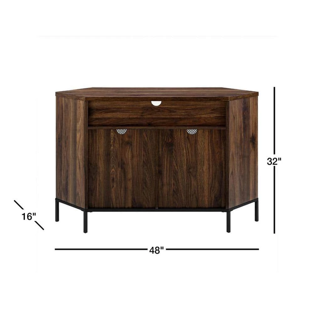48 in. Dark Walnut Composite Corner TV Stand Fits TVs Up to 52 in. with Storage Doors by Welwick Designs 8 48 in. Dark Walnut Composite Corner TV Stand Fits TVs Up to 52 in. with Storage Doors by Welwick Designs - Image 8