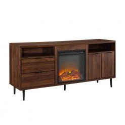 60 in. Dark Walnut Composite TV Stand with 2 Drawer Fits TVs Up to 66 in. with Electric Fireplace by Welwick Designs -Deals Welwick Designs Store dark walnut welwick designs tv stands hd8345 1d 1000