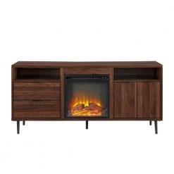 60 in. Dark Walnut Composite TV Stand with 2 Drawer Fits TVs Up to 66 in. with Electric Fireplace by Welwick Designs -Deals Welwick Designs Store dark walnut welwick designs tv stands hd8345 77 1000