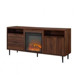 60 in. Dark Walnut Composite TV Stand with 2 Drawer Fits TVs Up to 66 in. with Electric Fireplace by Welwick Designs -Deals Welwick Designs Store dark walnut welwick designs tv stands hd8345 c3 1000