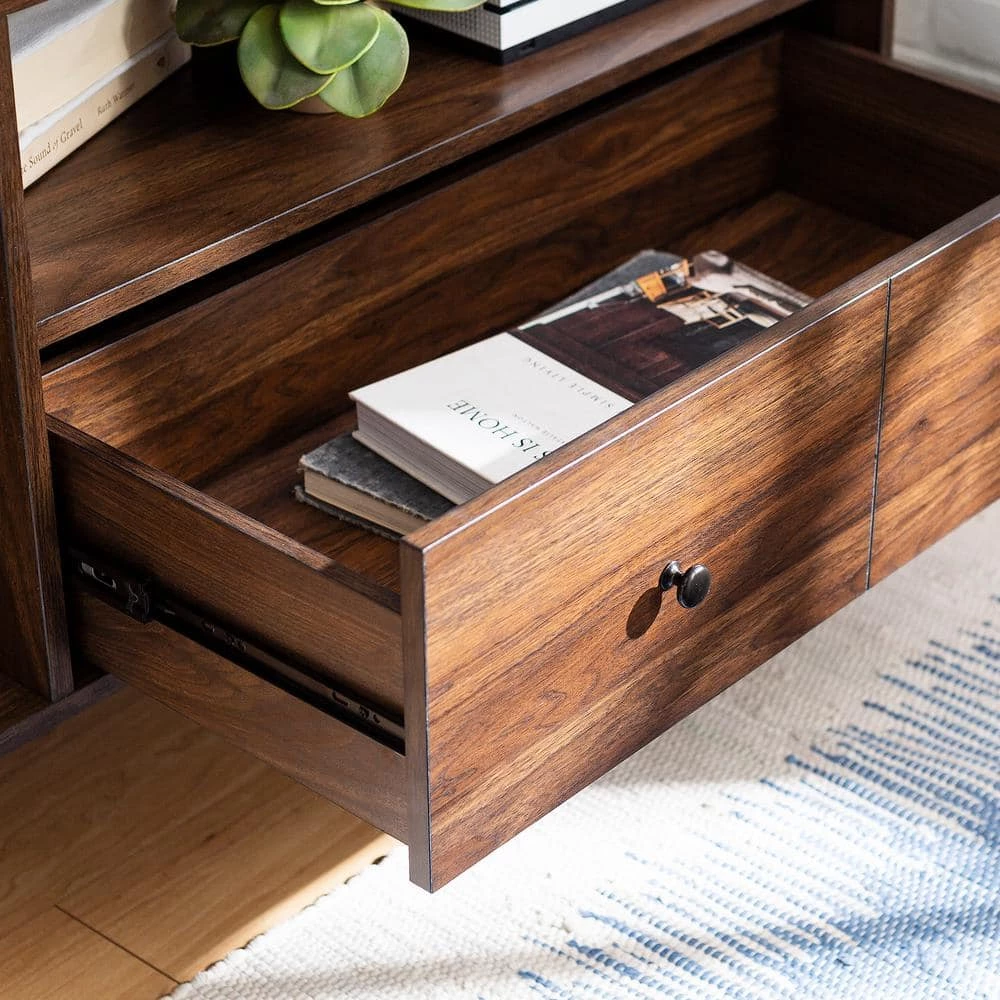 60 in. Dark Walnut Composite TV Stand with 3 Drawer Fits TVs Up to 66 in. with Storage Doors by Welwick Designs 6 60 in. Dark Walnut Composite TV Stand with 3 Drawer Fits TVs Up to 66 in. with Storage Doors by Welwick Designs - Image 6