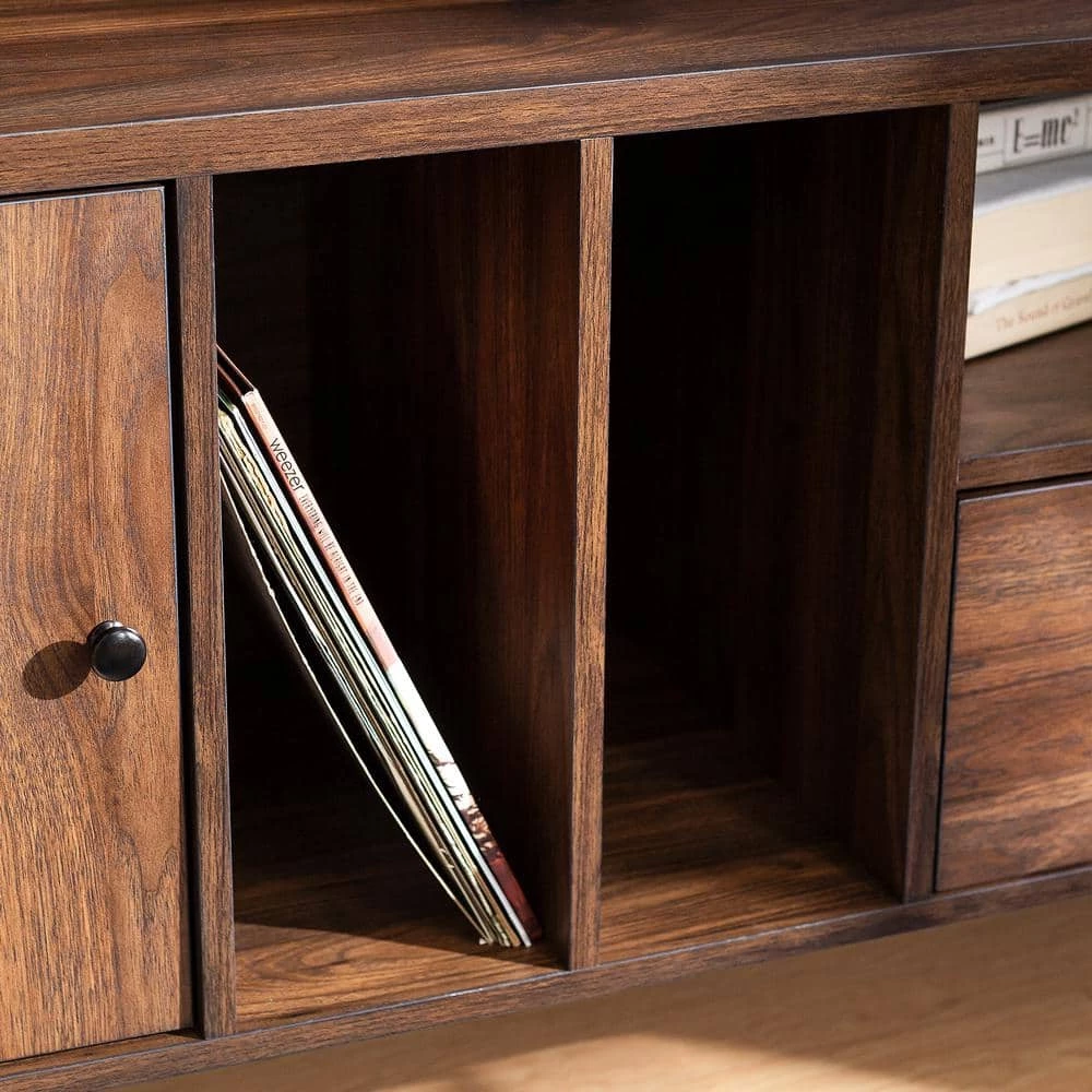 60 in. Dark Walnut Composite TV Stand with 3 Drawer Fits TVs Up to 66 in. with Storage Doors by Welwick Designs 4 60 in. Dark Walnut Composite TV Stand with 3 Drawer Fits TVs Up to 66 in. with Storage Doors by Welwick Designs - Image 4