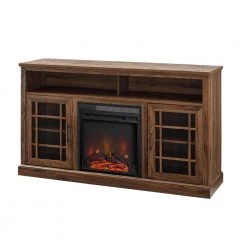 58 in. Dark Walnut Wood and Glass Windowpane TV Stand Fits TVs up to 65 in. with Electric Fireplace by Welwick Designs -Deals Welwick Designs Store dark walnut welwick designs tv stands hd8743 4f 1000