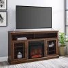 58 in. Dark Walnut Wood and Glass Windowpane TV Stand Fits TVs up to 65 in. with Electric Fireplace by Welwick Designs