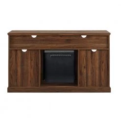 58 in. Dark Walnut Wood and Glass Windowpane TV Stand Fits TVs up to 65 in. with Electric Fireplace by Welwick Designs -Deals Welwick Designs Store dark walnut welwick designs tv stands hd8743 66 1000