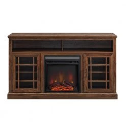 58 in. Dark Walnut Wood and Glass Windowpane TV Stand Fits TVs up to 65 in. with Electric Fireplace by Welwick Designs -Deals Welwick Designs Store dark walnut welwick designs tv stands hd8743 77 1000