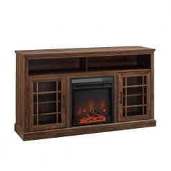 58 in. Dark Walnut Wood and Glass Windowpane TV Stand Fits TVs up to 65 in. with Electric Fireplace by Welwick Designs -Deals Welwick Designs Store dark walnut welwick designs tv stands hd8743 c3 1000