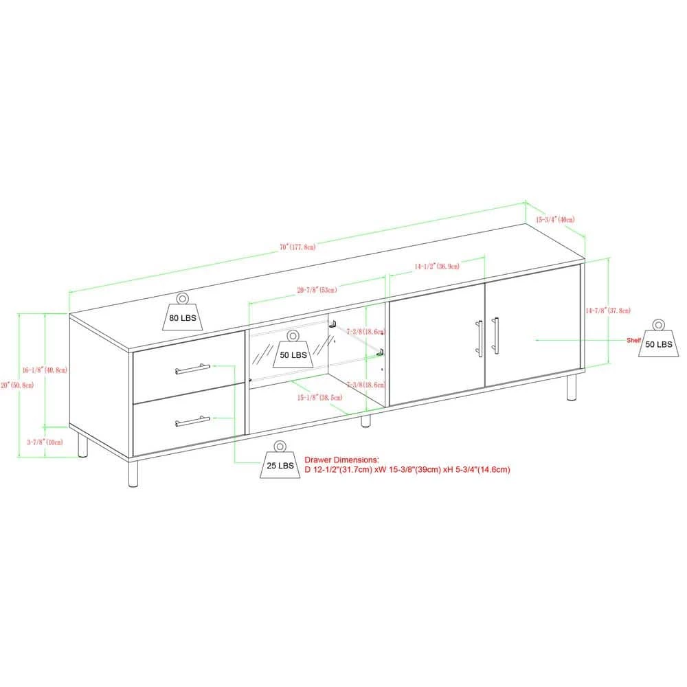 70 in. Dark Walnut Wood and Metal TV Stand with 2-Drawers and Cord Management (Max tv size 85 in.) by Welwick Designs 3 70 in. Dark Walnut Wood and Metal TV Stand with 2-Drawers and Cord Management (Max tv size 85 in.) by Welwick Designs - Image 3