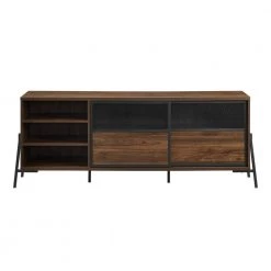 70 in. Dark Walnut Wood and Metal TV Stand with Sliding Metal Mesh Doors (Max tv size 80 in.) by Welwick Designs -Deals Welwick Designs Store dark walnut welwick designs tv stands hd8859 66 1000