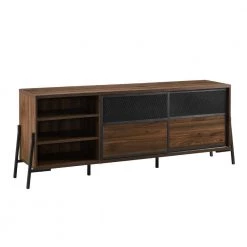 70 in. Dark Walnut Wood and Metal TV Stand with Sliding Metal Mesh Doors (Max tv size 80 in.) by Welwick Designs -Deals Welwick Designs Store dark walnut welwick designs tv stands hd8859 77 1000