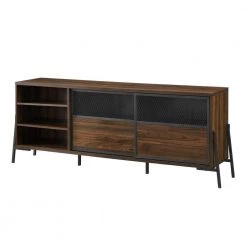 70 in. Dark Walnut Wood and Metal TV Stand with Sliding Metal Mesh Doors (Max tv size 80 in.) by Welwick Designs -Deals Welwick Designs Store dark walnut welwick designs tv stands hd8859 c3 1000