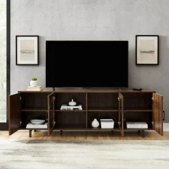 70 in. Dark Walnut Wood and Glass Modern Herringbone TV Stand with 4-Drawers (Max tv size 80 in.) by Welwick Designs -Deals Welwick Designs Store dark walnut welwick designs tv stands hd8891 1d 1000