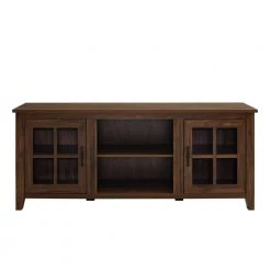 58 in. Dark Walnut Wood and Glass Farmhouse TV Stand with 2 Window Pane Doors Fits TVs up to 65 in. by Welwick Designs