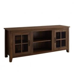 58 in. Dark Walnut Wood and Glass Farmhouse TV Stand with 2 Window Pane Doors Fits TVs up to 65 in. by Welwick Designs -Deals Welwick Designs Store dark walnut welwick designs tv stands hd9040 66 1000