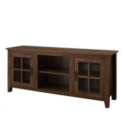 58 in. Dark Walnut Wood and Glass Farmhouse TV Stand with 2 Window Pane Doors Fits TVs up to 65 in. by Welwick Designs -Deals Welwick Designs Store dark walnut welwick designs tv stands hd9040 77 1000