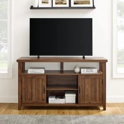 58 in. Dark Walnut Wood Transitional Farmhouse Grooved-Door TV Stand Fits TVs up to 65 in. by Welwick Designs -Deals Welwick Designs Store dark walnut welwick designs tv stands hd9169 31 1000