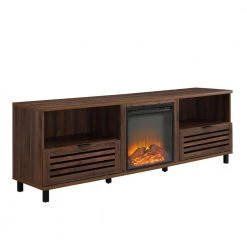 70 in. Dark Walnut Wood Modern Boho Slat-Door Fireplace TV Stand Fits TVs up to 80 in. by Welwick Designs -Deals Welwick Designs Store dark walnut welwick designs tv stands hd9174 66 1000