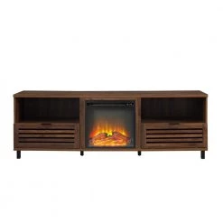 70 in. Dark Walnut Wood Modern Boho Slat-Door Fireplace TV Stand Fits TVs up to 80 in. by Welwick Designs -Deals Welwick Designs Store dark walnut welwick designs tv stands hd9174 77 1000