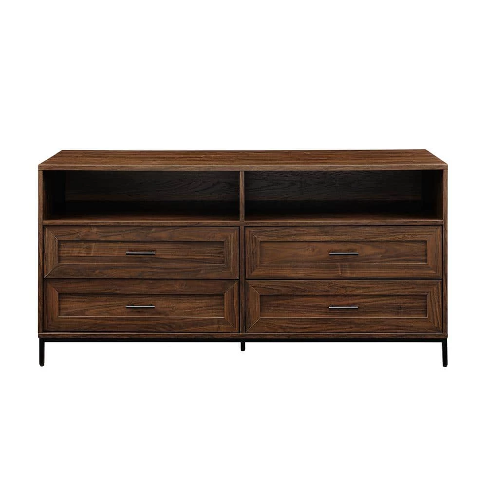 56 in. Dark Walnut Wood Modern TV Stand with 4 Drawers with Cable Management (Max tv size 60 in.) by Welwick Designs 7 56 in. Dark Walnut Wood Modern TV Stand with 4 Drawers with Cable Management (Max tv size 60 in.) by Welwick Designs - Image 7