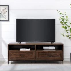 56 in. Dark Walnut Wood Modern TV Stand with 2 Drawers with Cable Management (Max tv size 60 in.) by Welwick Designs