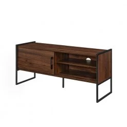 48 in. Dark Walnut Wood and Metal Modern Box-Leg TV Stand with Sliding Door for TVs Up to 50 in. by Welwick Designs -Deals Welwick Designs Store dark walnut welwick designs tv stands hd9363 1f 1000